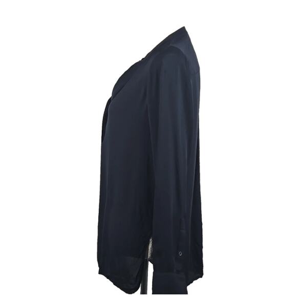 Vince Navy Silk Long Sleeve Blouse Size 6 - Picture 2 of 6